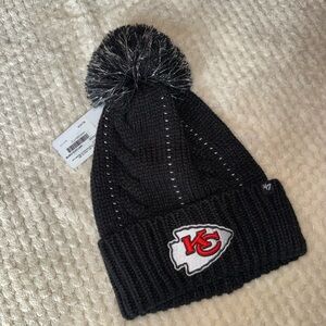 Chiefs Black Knit Beanie with Pom